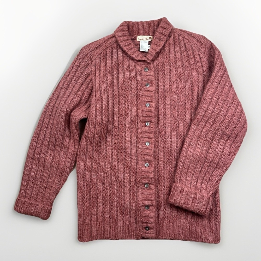Vintage 60 Stanley Blacker Cardigan Sweater Women's Medium Pink Mohair Wool Mix